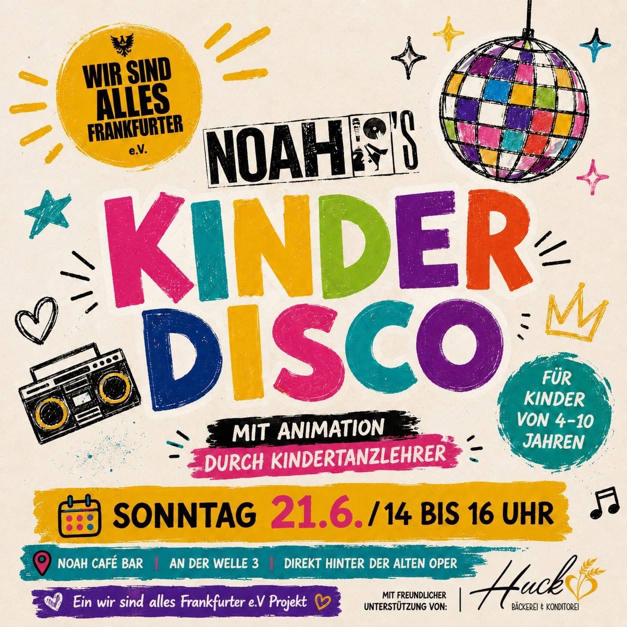 Plakat der ersten WSAF-Kinderdisco im NOAH an der Welle am 21. Juni 2026