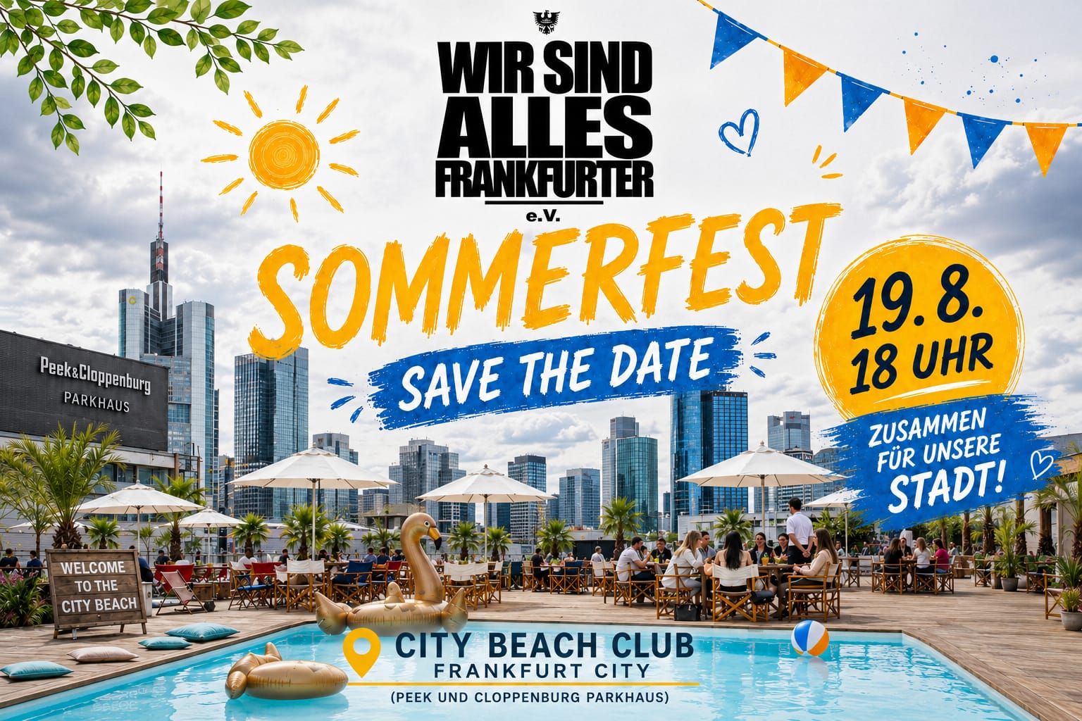 Einladungsflyer WSAF-Sommerfest 2026 am 19. August 2026 im City Beach Club Frankfurt