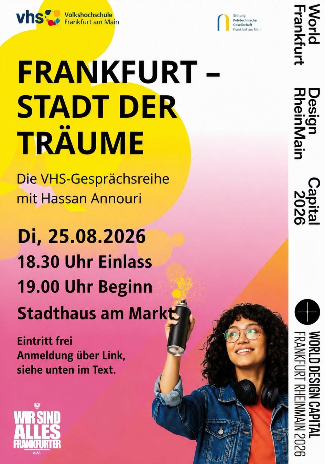 Einladungsflyer „Frankfurt – Stadt der Träume“ am 25. August 2026 im Stadthaus am Markt